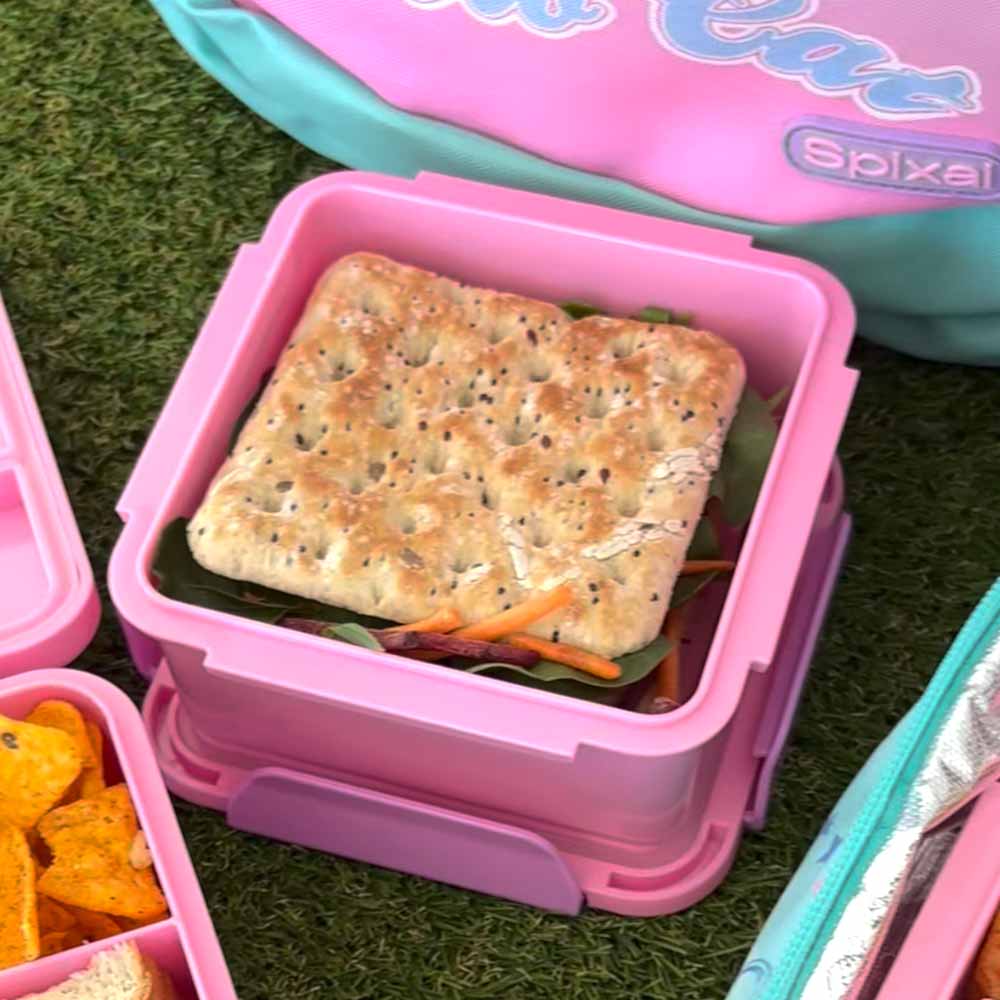 Small kids pink lunch box food container with leakproof lid fruit break recess sip and crunch or snacks makes packing lunches easier | Spixal