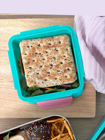 Small kids teal lunch box food container with leakproof lid fruit break recess sip and crunch or snacks makes packing lunches easier | Spixal