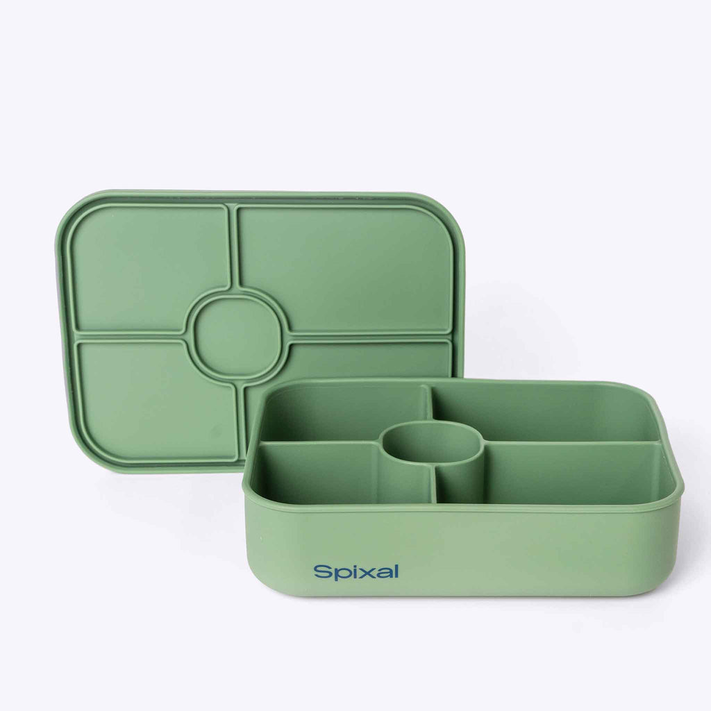 5 Compartment Bento Green — lifestyle flat lay | Spixal