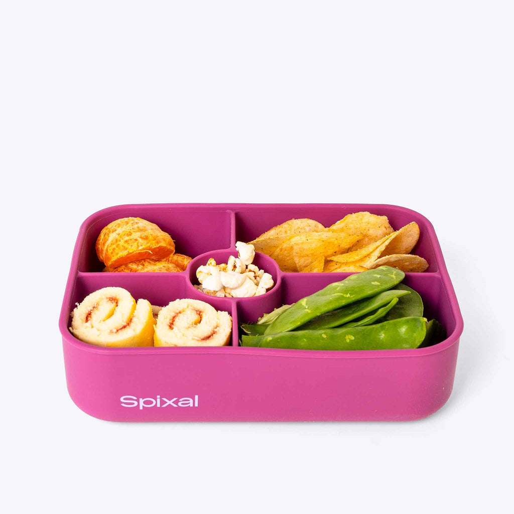 5 Compartment Bento Pink — lifestyle flat lay | Spixal