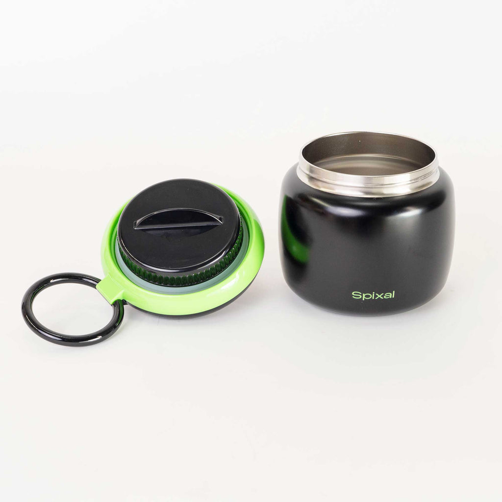 Large 800ml insulated food jar with snack container under lid | Makes lunches in winter more appealing Black | Spixal