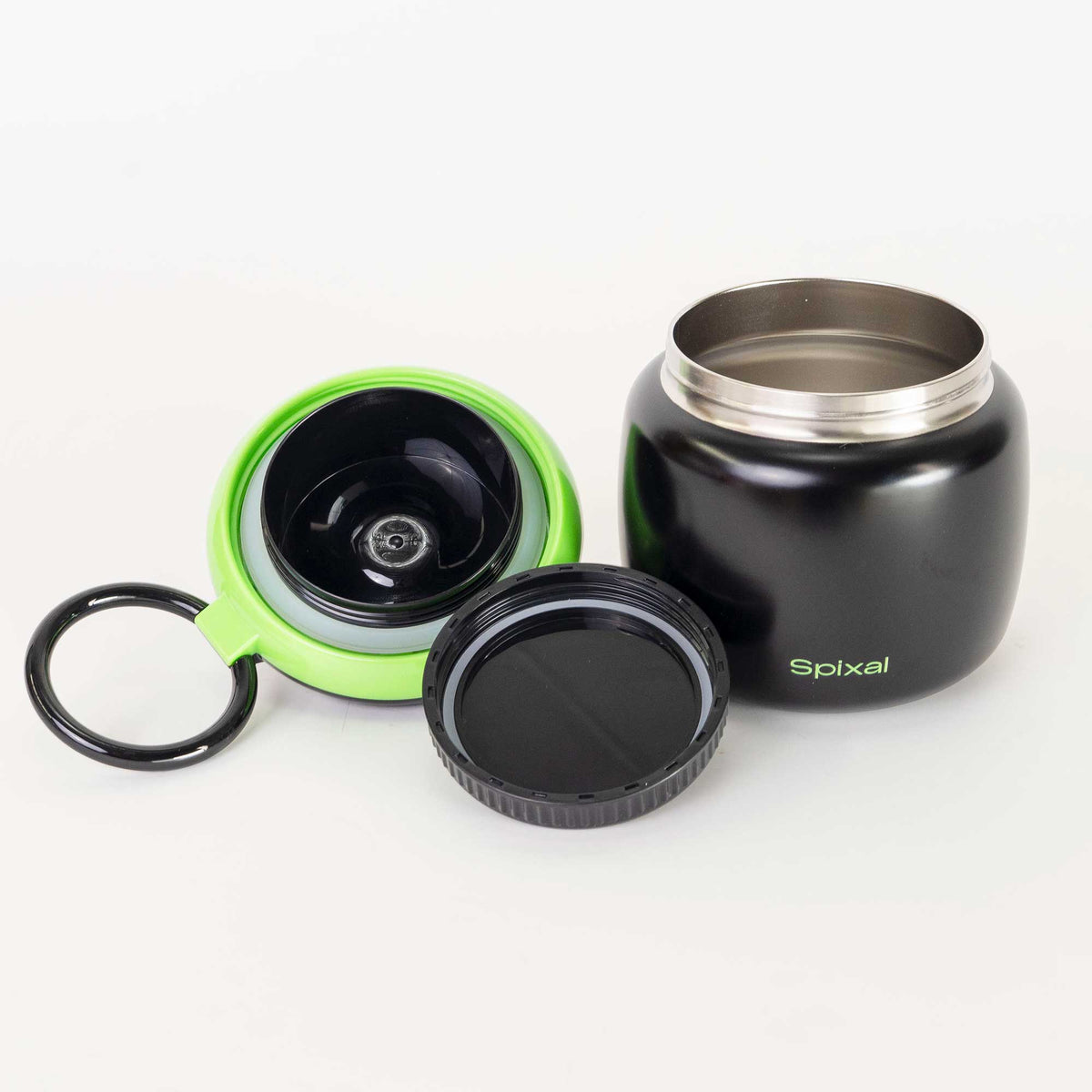 Large 800ml insulated food jar with snack container under lid | Makes lunches in winter more appealing Black | Spixal