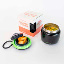 Large 800ml insulated food jar with snack container under lid | Makes lunches in winter more appealing Black | Spixal