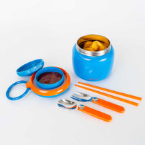 Large 800ml insulated food jar with snack container under lid | fits 12 warm chicken nuggets Blue | Spixal