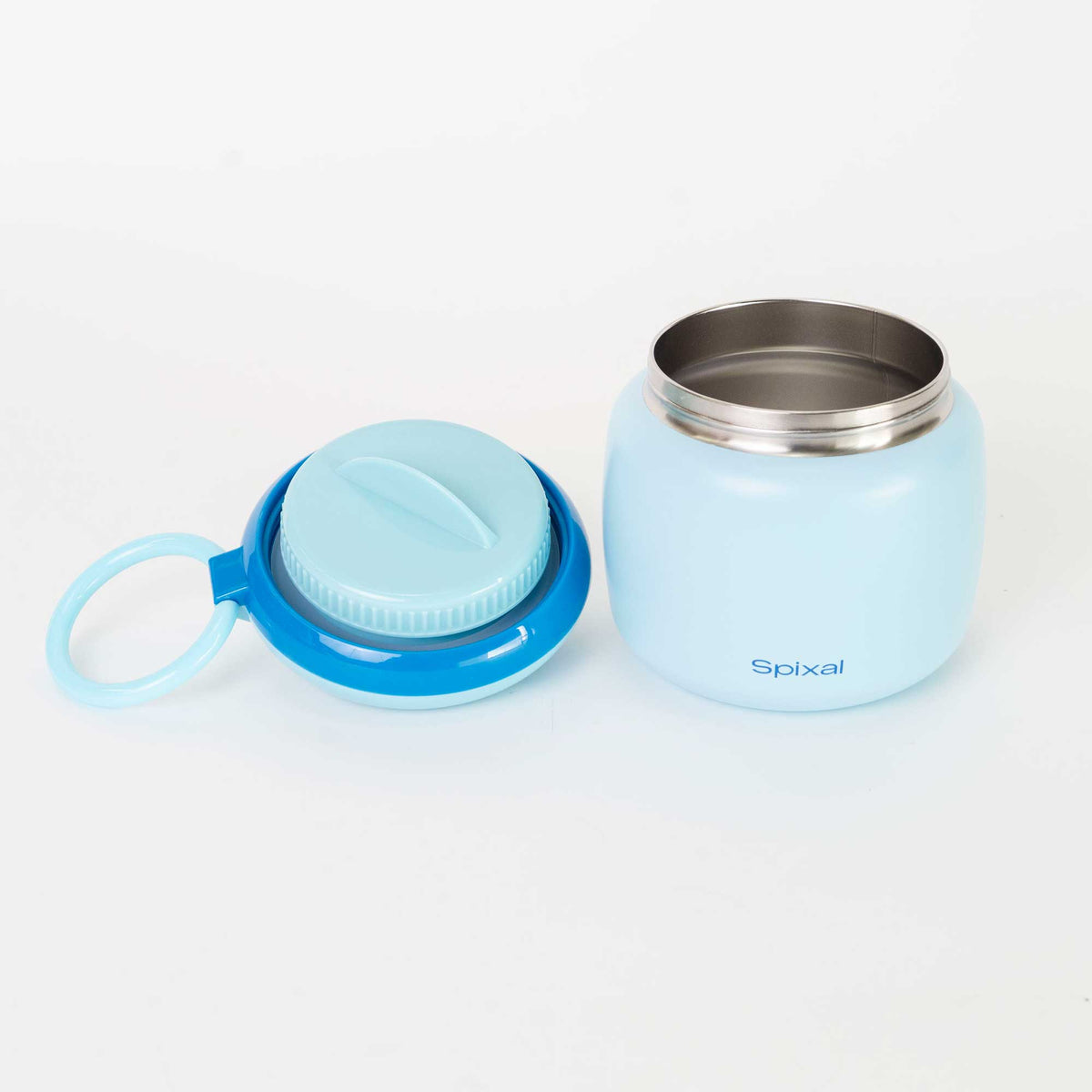 Large 800ml insulated food jar with snack container under lid | warm 2 minute noodles for teens school lunch Blue | Spixal