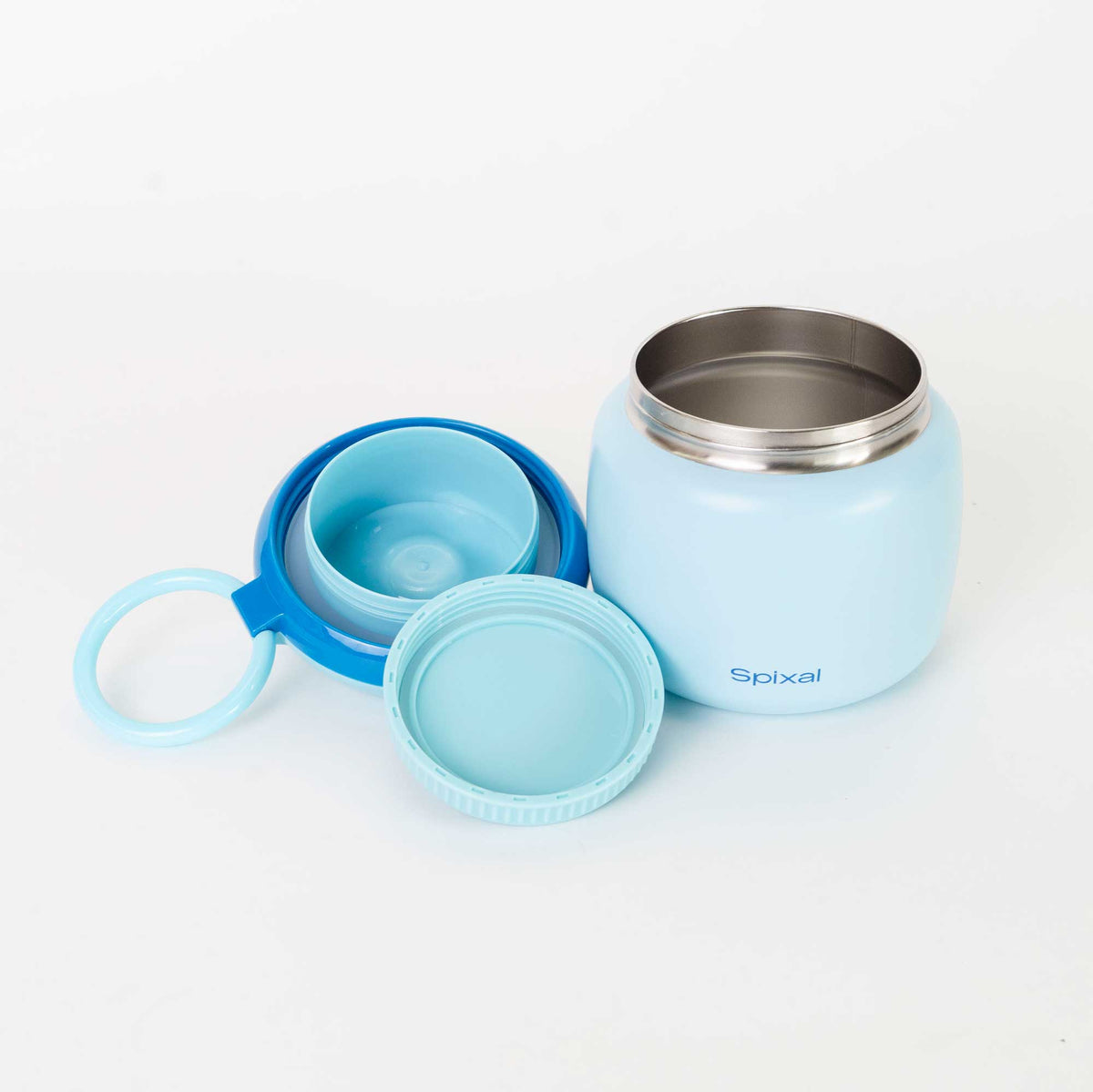 Large 800ml insulated food jar with snack container under lid | warm 2 minute noodles for teens school lunch Blue | Spixal