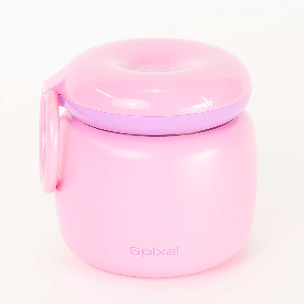 Large 800ml insulated food jar with snack container under lid | warm mac and cheese for school lunch pink | Spixal