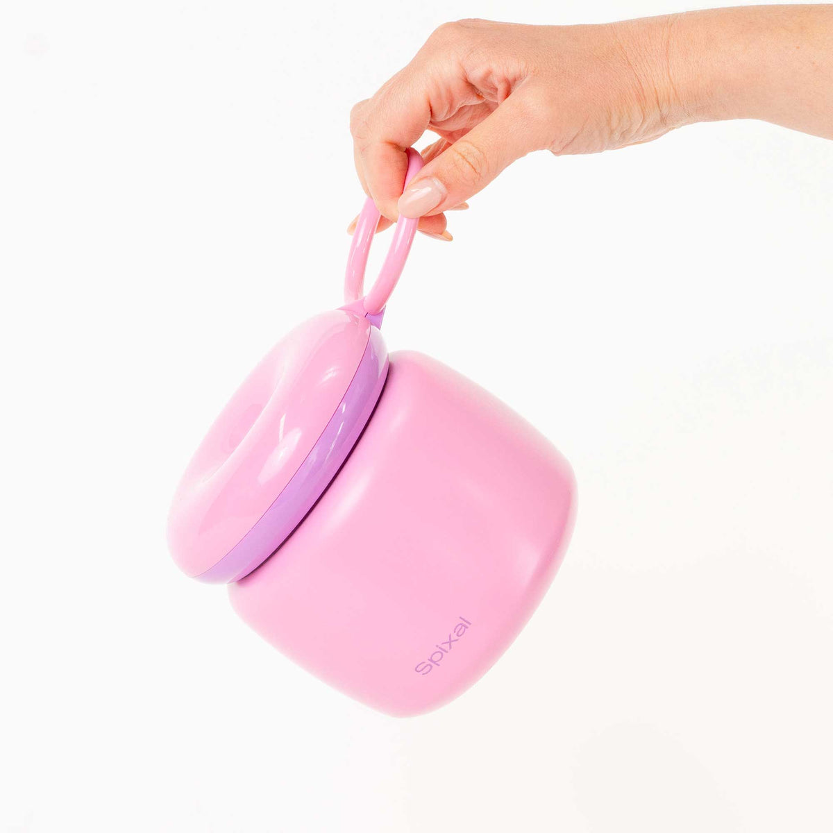 Large 800ml insulated food jar with snack container under lid | warm mac and cheese for school lunch pink | Spixal