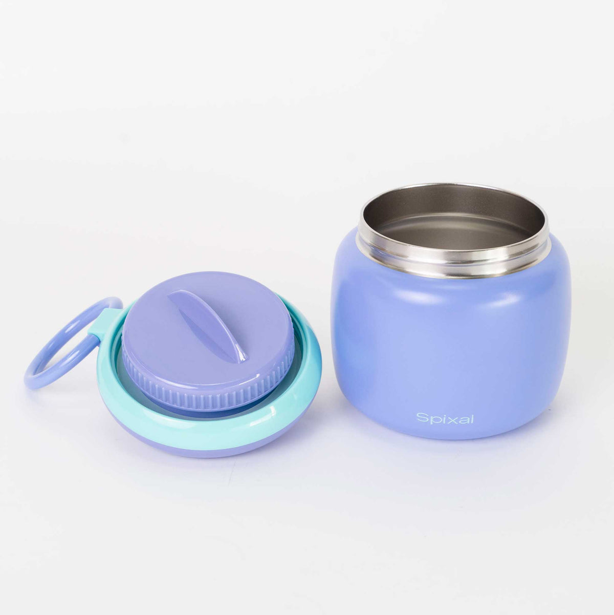 Large 800ml insulated food jar with snack container under lid | Kids keep fuller for longer purple | Spixal