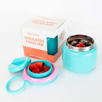 Large 800ml insulated food jar with snack container under lid | big enough for growing kids teal | Spixal