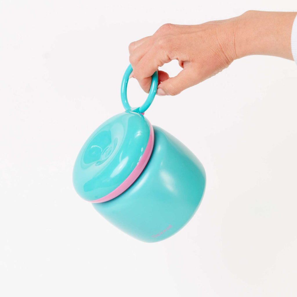 Large 800ml insulated food jar with snack container under lid | big enough for growing kids teal | Spixal