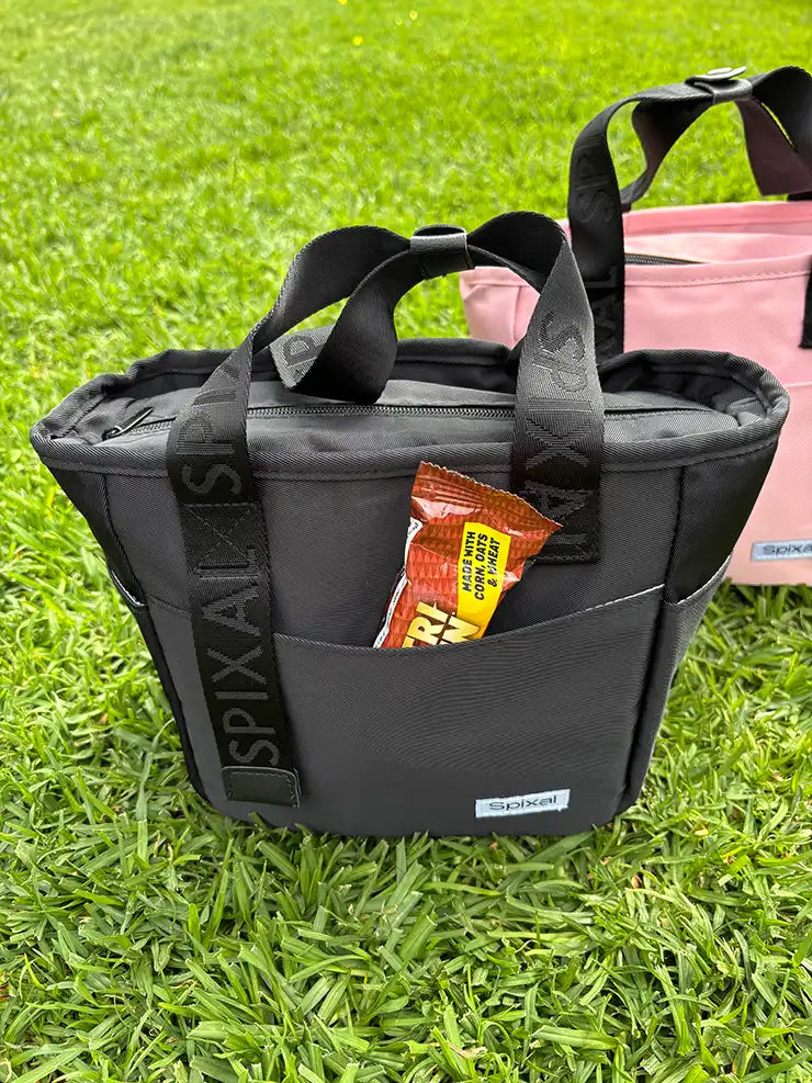 Commute Series Tote Insulated Lunch Bag Black — extra snack pockets  | Spixal
