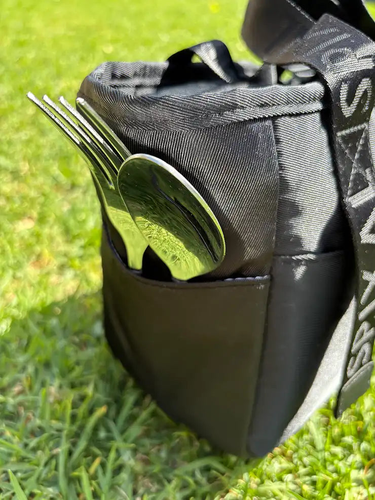 Commute Series Tote Insulated Lunch Bag Black — side pockets for snacks | Spixal
