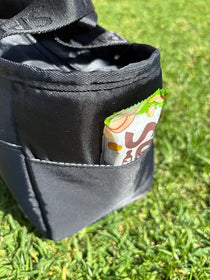 Commute Series Tote Insulated Lunch Bag Black — exterior side pick holds snacks | Spixal