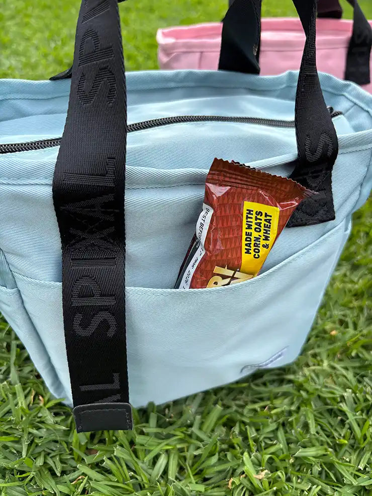 Commute Insulated Tote Lunch Bag Blue — extra pockets | Spixal