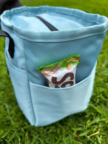 Commute Insulated Tote Lunch Bag Blue — Exterior side pocket | Spixal