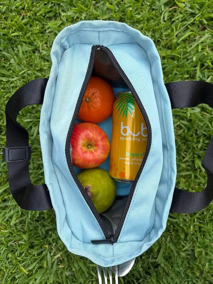 Commute Insulated Tote Lunch Bag Blue — Top zip opening | Spixal