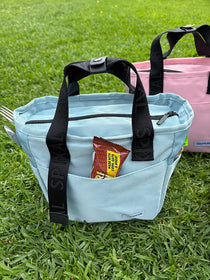 Commute Series Tote Lunch Bag Blue — detail and hardware close up | Spixal