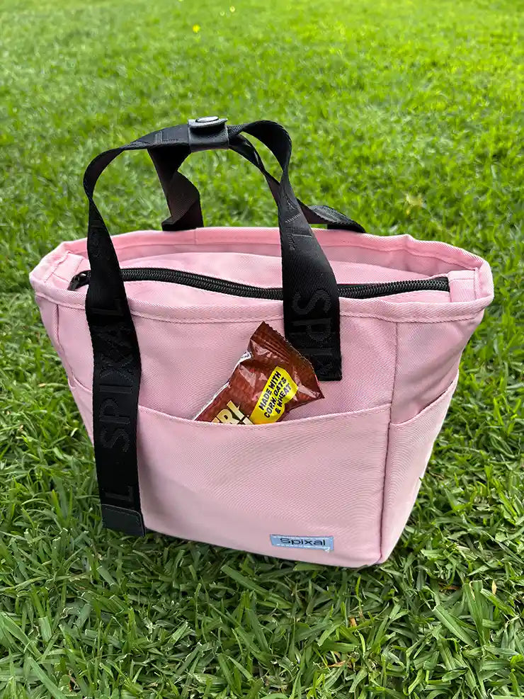 Commute Insulated Tote Lunch Bag Pink — 3 exterior pockets | Spixal