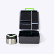 Duo Bento Lunch Box & Food Jar Black — interior pockets and organisation detail | Spixal