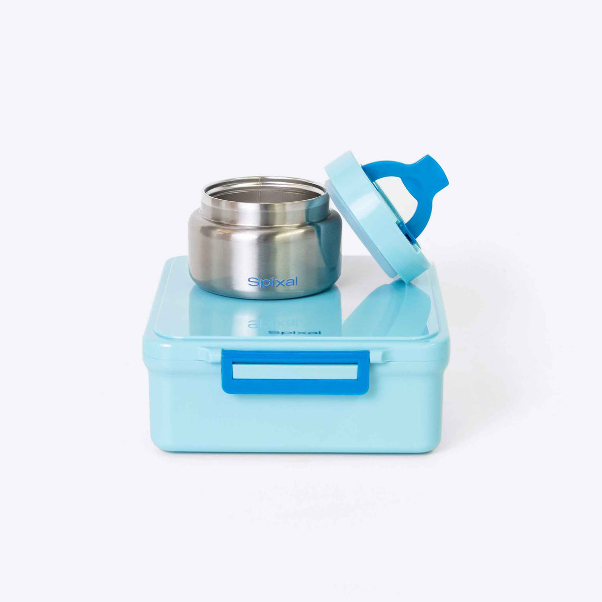Duo Bento Lunch Box and Food Jar Light Blue — 4 compartment bento with insulated food jar | Spixal Main image