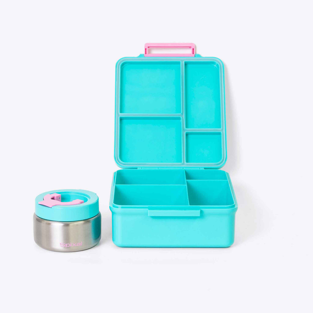 Duo Bento Lunch Box and Food Jar Teal — interior pockets and organisation detail | Spixal