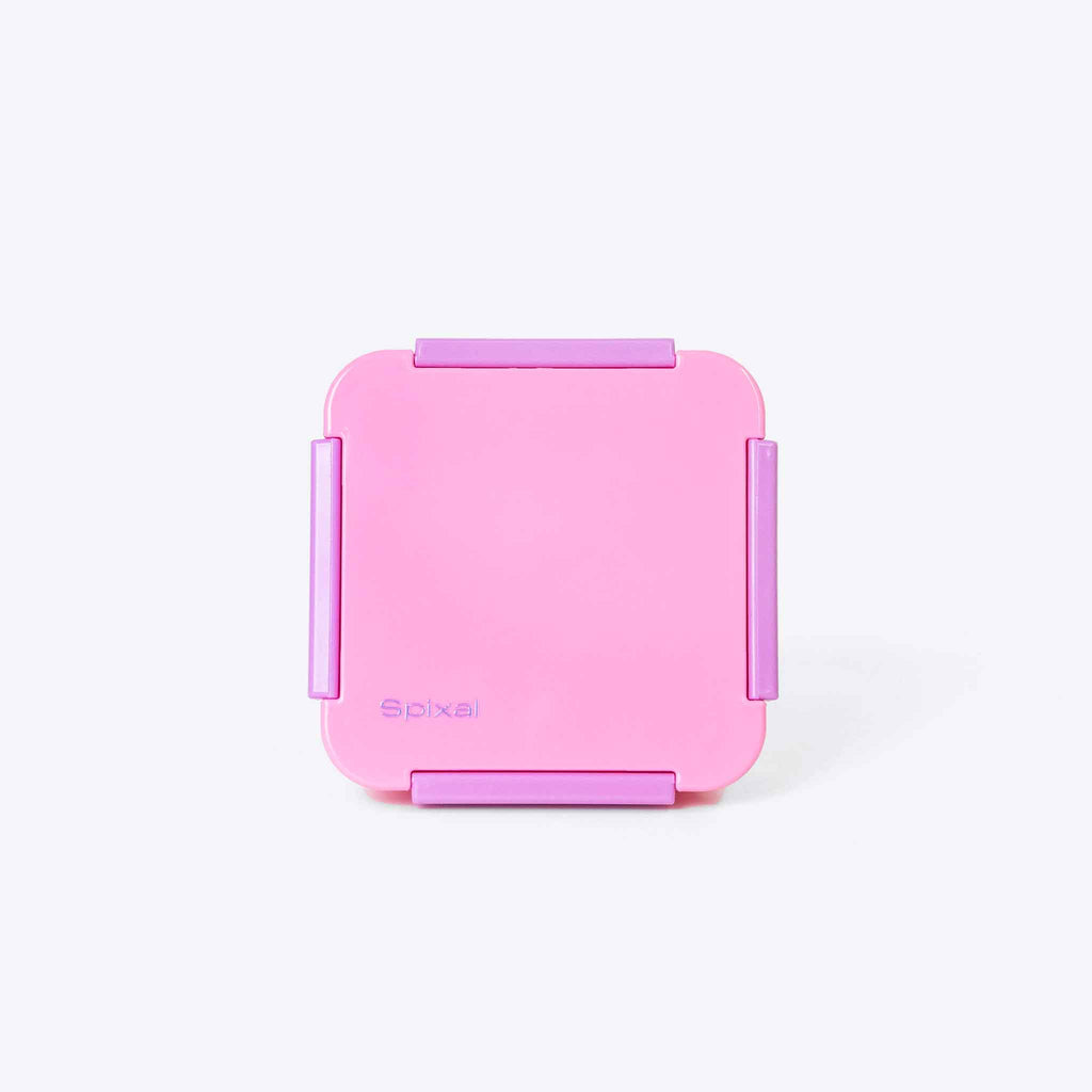 Flexi Snack Lunch Box Pink — 550ml compact bento with 4-clip seal | Spixal