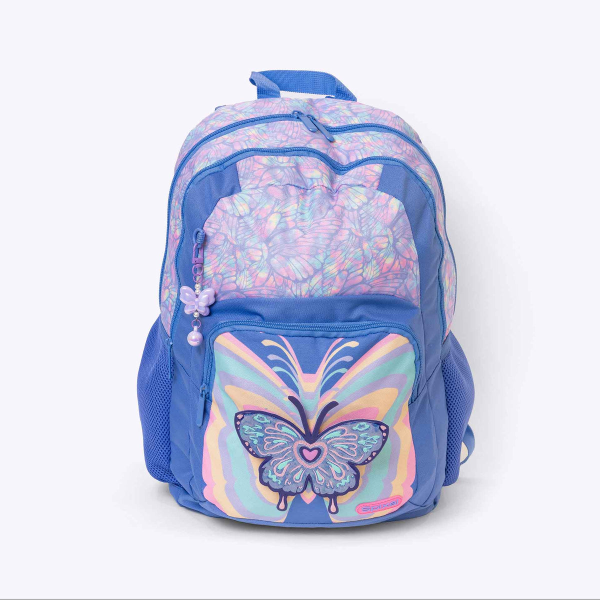 Purple
 backpack with butterfly design on a white background Main image
