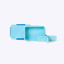 Quad Bento Lunch Box Light Blue — lifestyle flat lay | Spixal