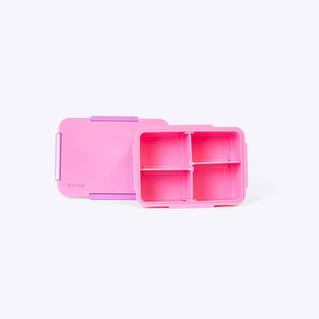 Quad Bento Lunch Box Pink — interior pockets and organisation detail | Spixal