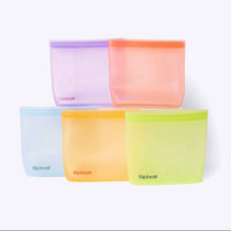 Set of five colourful silicone bags with 'Spixal' branding on a white background