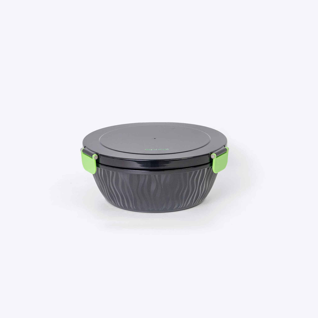 Roundie Bento Lunch Box Black — lifestyle flat lay | Spixal