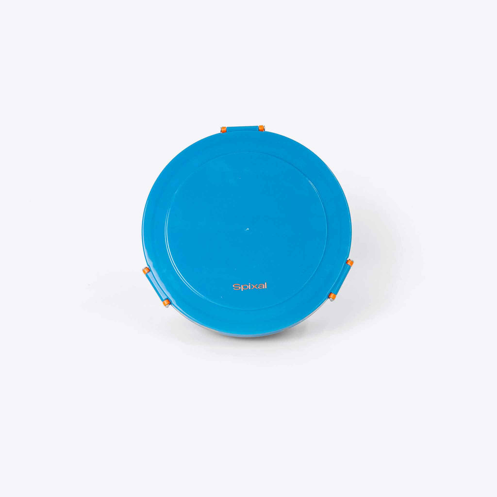 Roundie Bento Lunch Box Blue — lifestyle flat lay | Spixal
