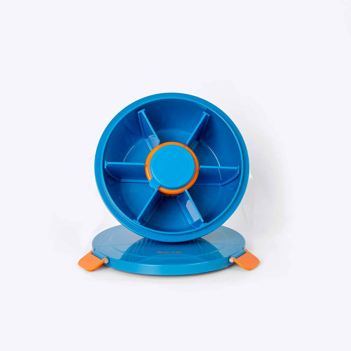Roundie Bento Lunch Box Blue — 6 compartment round bento with centre dipping container | Spixal Main image