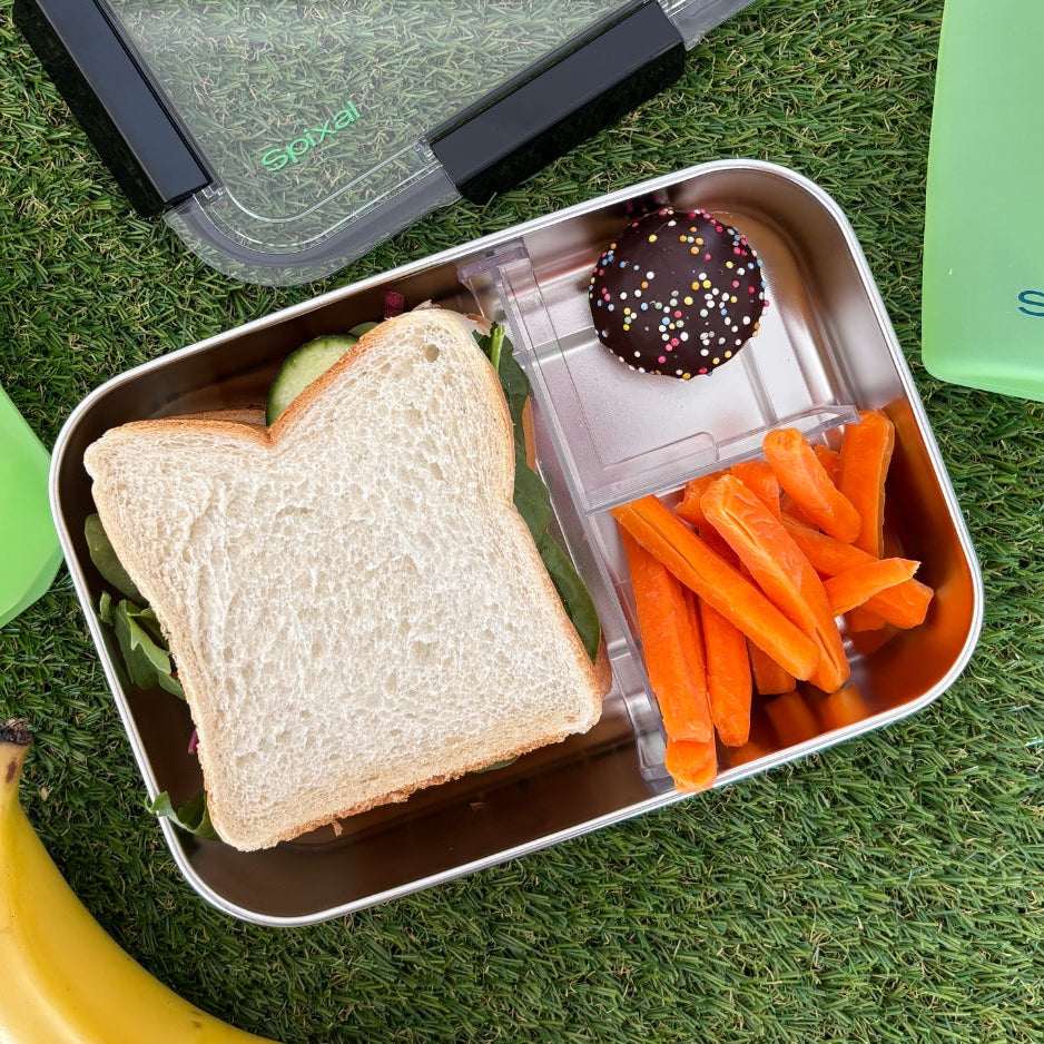 Core Lightweight Stainless Steel Large Durable Bento Lunch Box Black — pack whole sandwiches and rolls plus snacks | Spixal