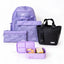 Purple Axis school bag and lunch box bundle: backpack, library bag, pencil case, black lunch tote and purple silicone bento | Spixal