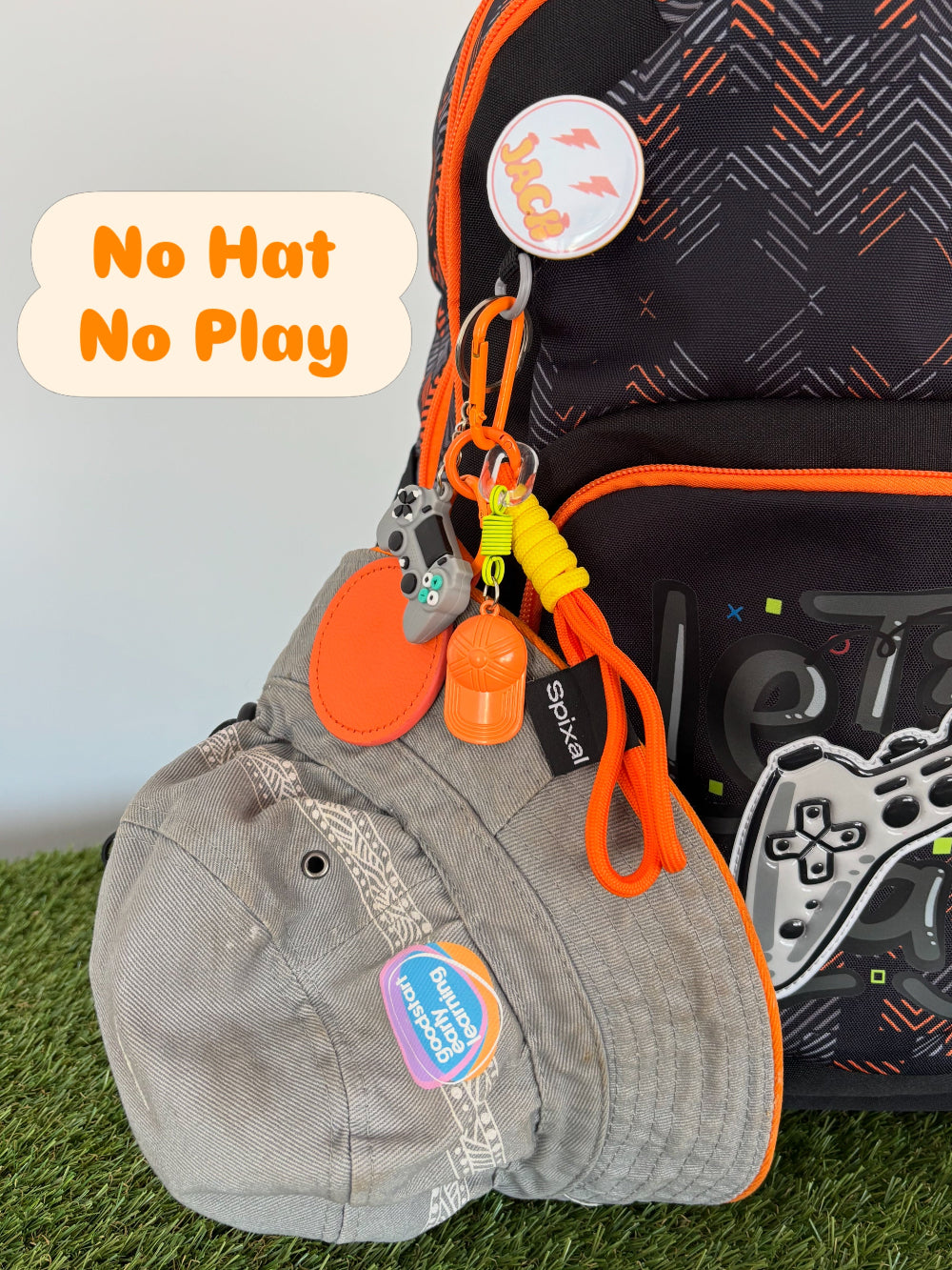 Magnetic hat clip orange for school hat backpacks and preshcool