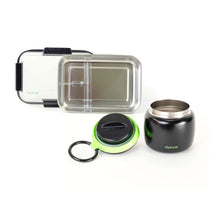 Black stainless steel lunch box and 800ml insulated food jar set | Spixal