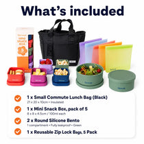 Insulated lunch bag tote bundle for packing lunches for work or school with lunch bag green bento box round lunch bowl and silicone snack containers and reusable zip lock bags Spixal