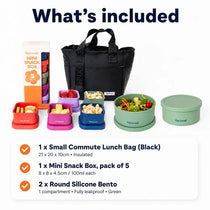 Insulated lunch bag tote bundle for packing lunches for work or school with lunch bag green bento box round lunch bowl and silicone snack containers 