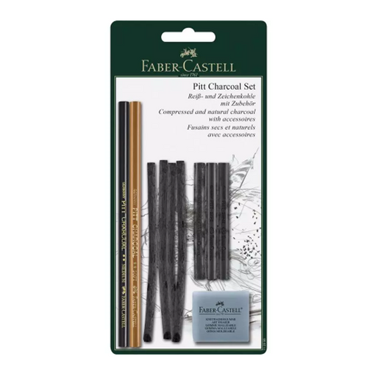 Faber Castell Charcoal Pitt Set 5xPencils, 3xSticks, Erase front