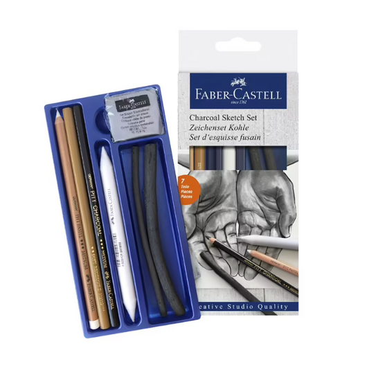 Faber Castell Mixed Media Sketch Set Charcoal set of 7 - inside of the box