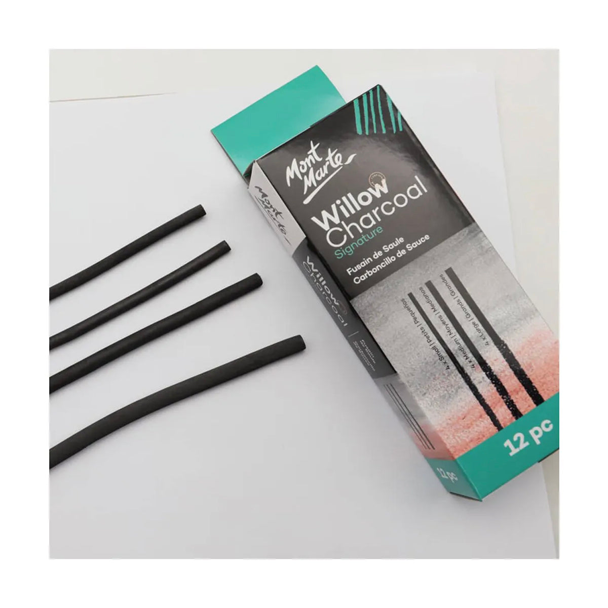 Mont Marte Willow Charcoal 12pc - 4 pc willow charcoal