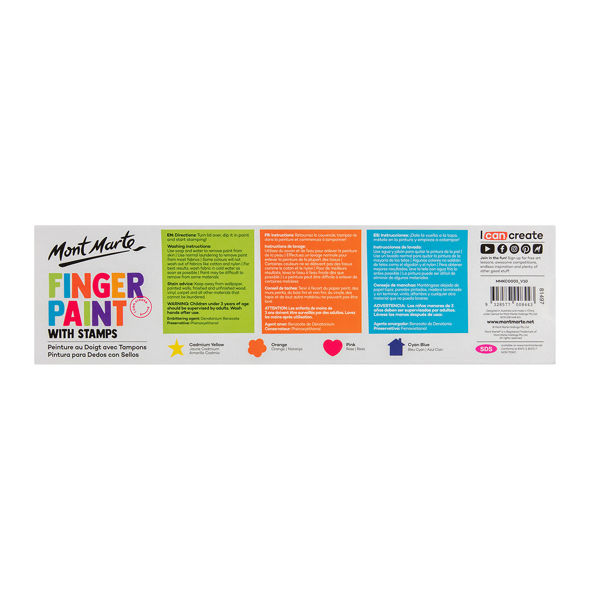 Mont Marte Kids Finger Paints With Stamps - back view