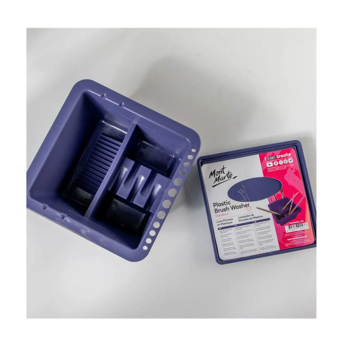 Mont Marte Brush Washer Twin Compartment - 6 different brushes hole sizes