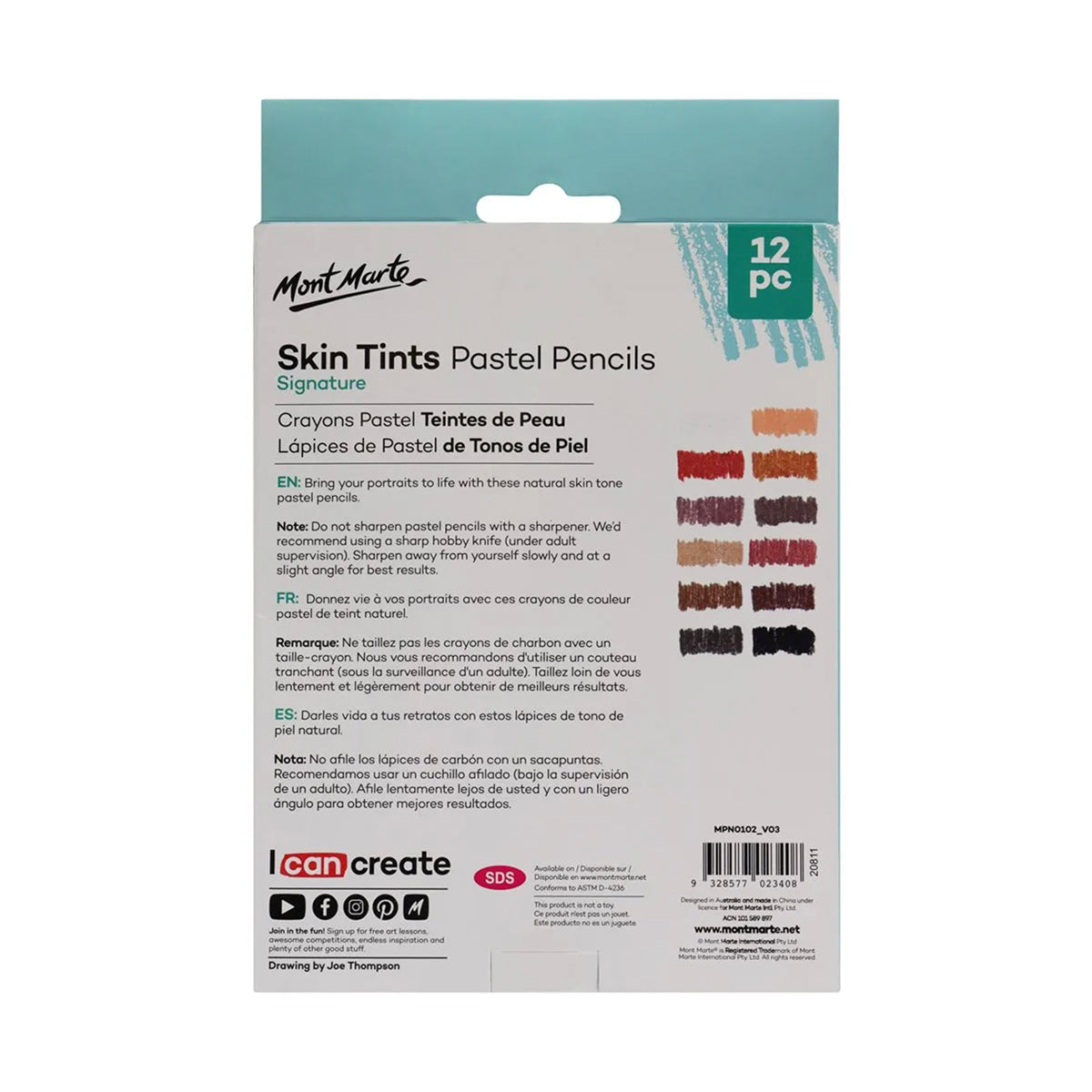Mont Marte Skin Tints Pastel Pencils - back view