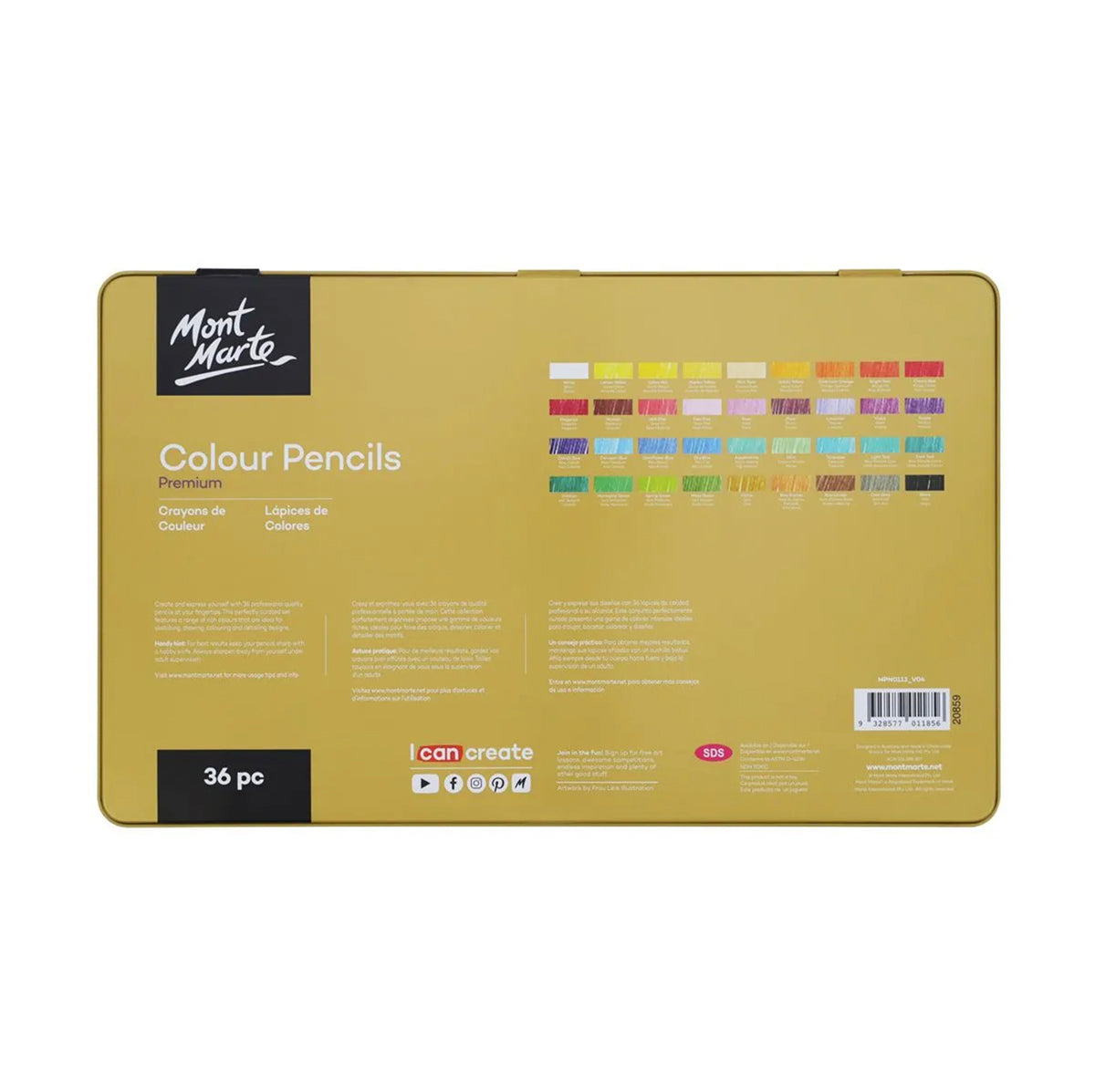 Mont Marte Coloured Pencil 36pc Tin Set - back view