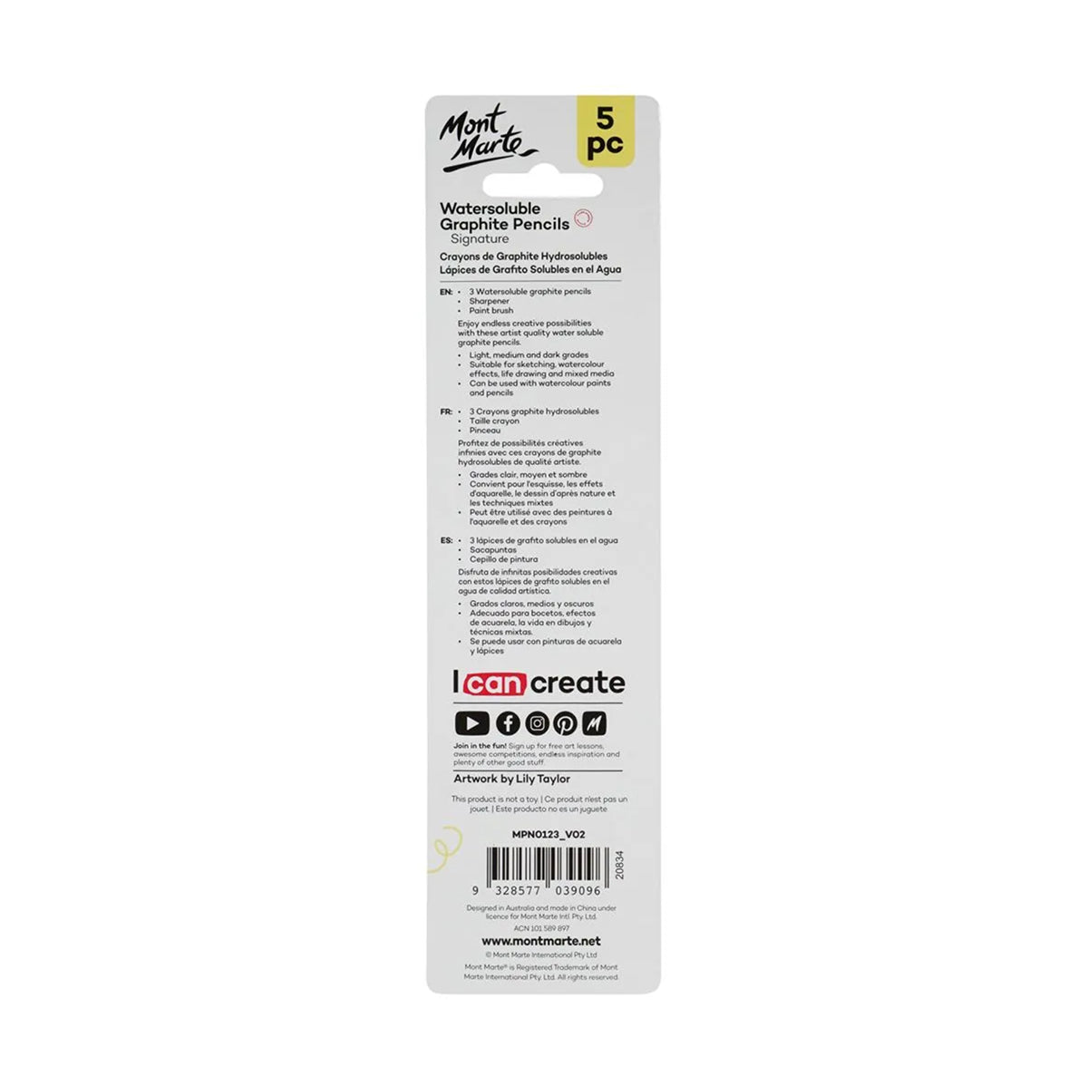 Mont Marte Graphite Water Soluble Pencils- -back view