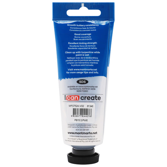 Mont Marte Premium Oil Paint 75ml - Monastral Cerulean - back view