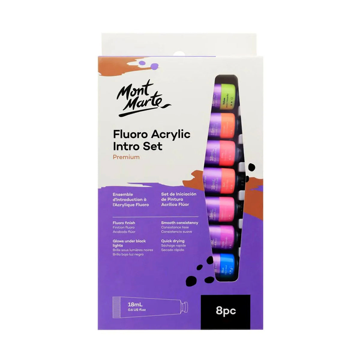 Mont Marte Fluro Acrylic Paint 8pc - front view